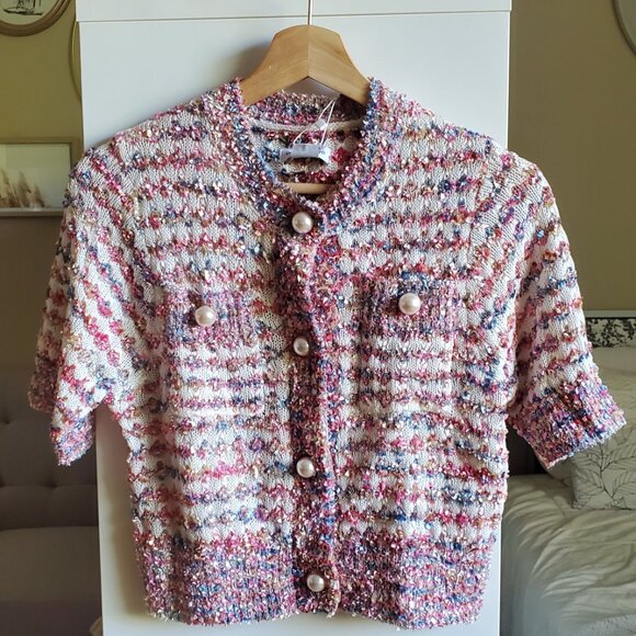 Urban Revivo PEARL BUTTON TWEED CARDIGAN Sz. M - Picture 3 of 5